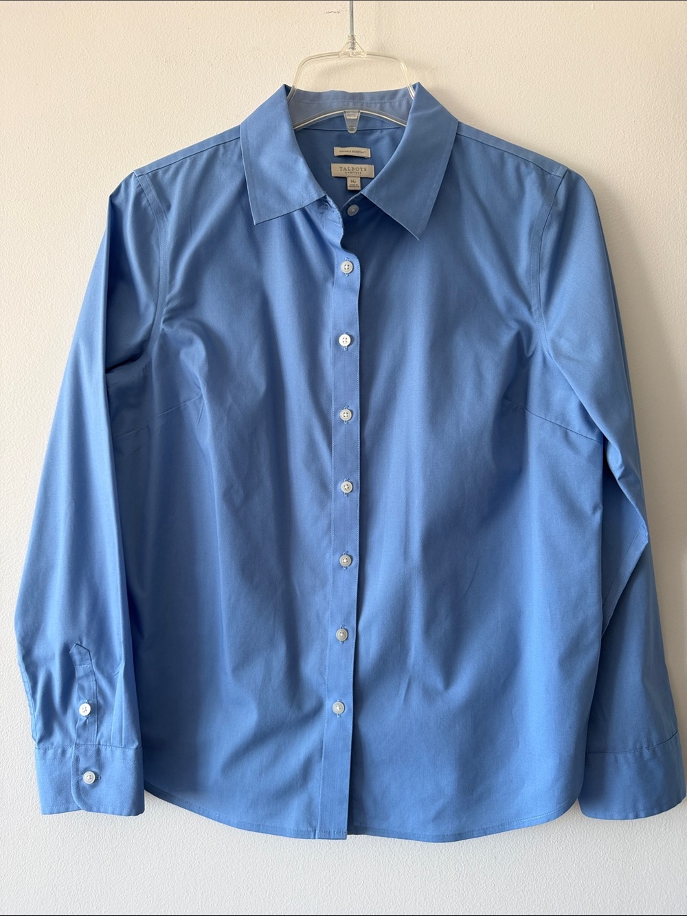 Talbots Petite Blue Wrinkle Resistant Button Down Shirt Long Sleeve Blouse MP